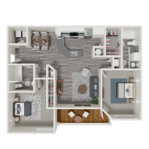 Floor plan for 2 beds, 2 baths, 1288 sqft